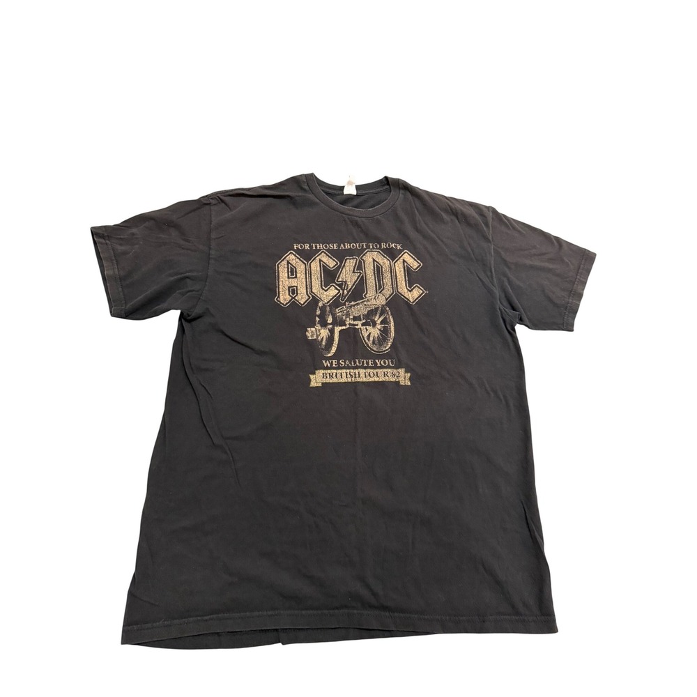 AC/DC Graphic T-Shirt Mens XL Black Good British Tour 82 Cannon Rock Band Tee‎